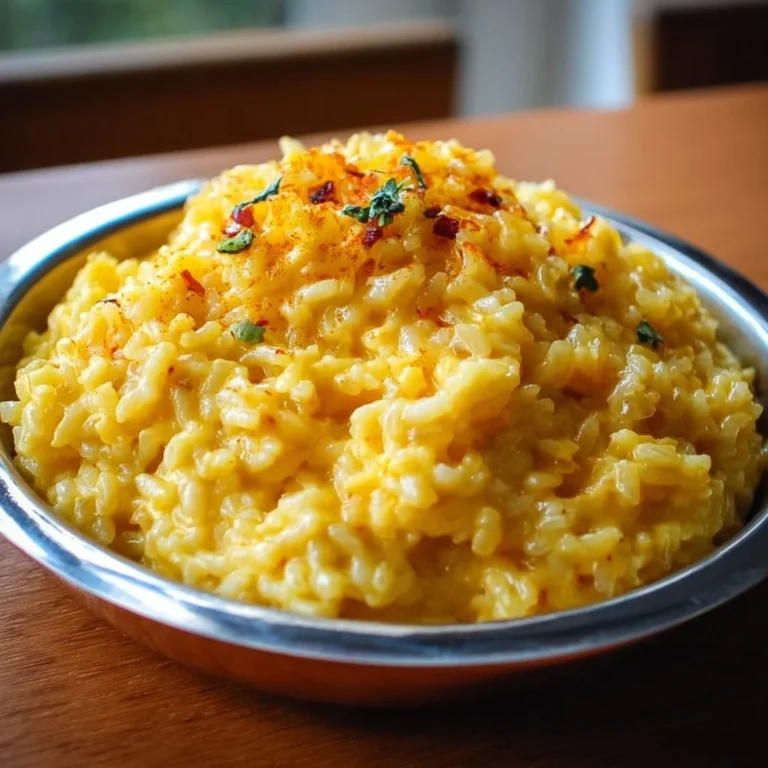 Creamy stovetop cheesy rice dish garnished with herbs in a bowl