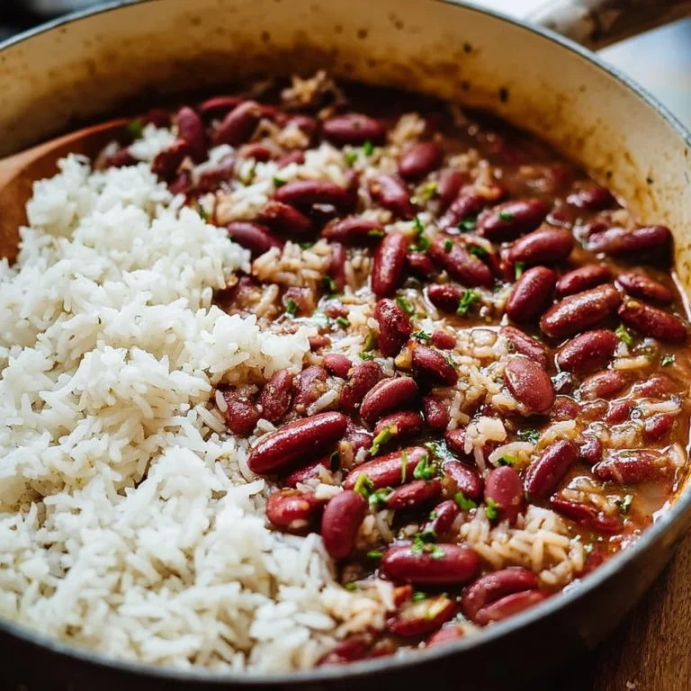 Delicious bowl of red beans and rice garnished with herbs and spices