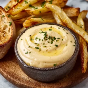 Roasted Garlic Aioli Bowl of homemade roasted garlic aioli on a wooden table