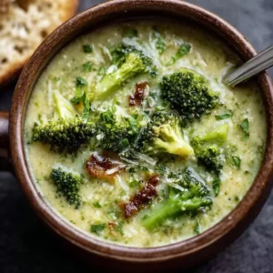 Savoring Garlic Italian Broccoli Soup: Quick Comfort Delight Delicious bowl of Garlic Italian Broccoli Soup topped with herbs