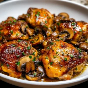 Savory Garlic Mushroom Chicken Thighs for Quick Cozy Dinners Savory garlic mushroom chicken thighs served on a plate for a cozy dinner