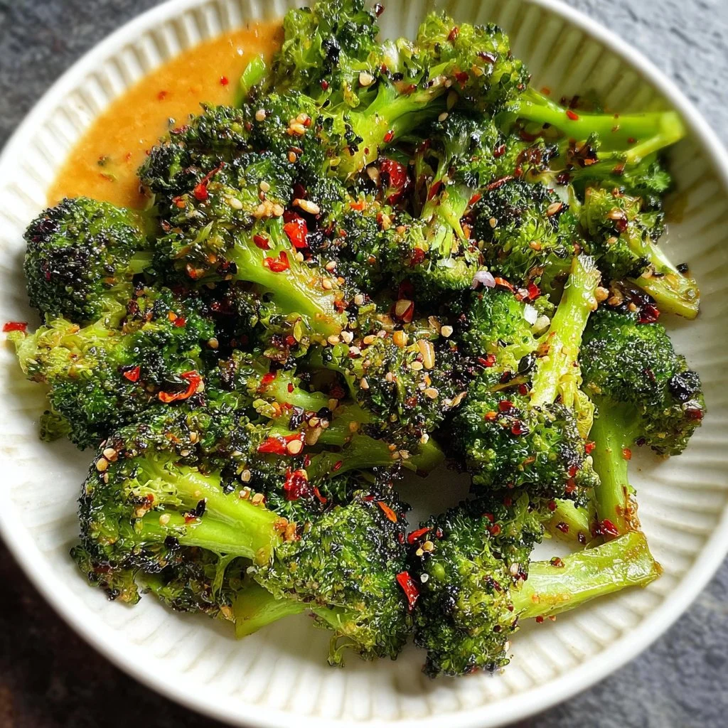 Smashed Chilli Garlic Broccoli dish served on a plate