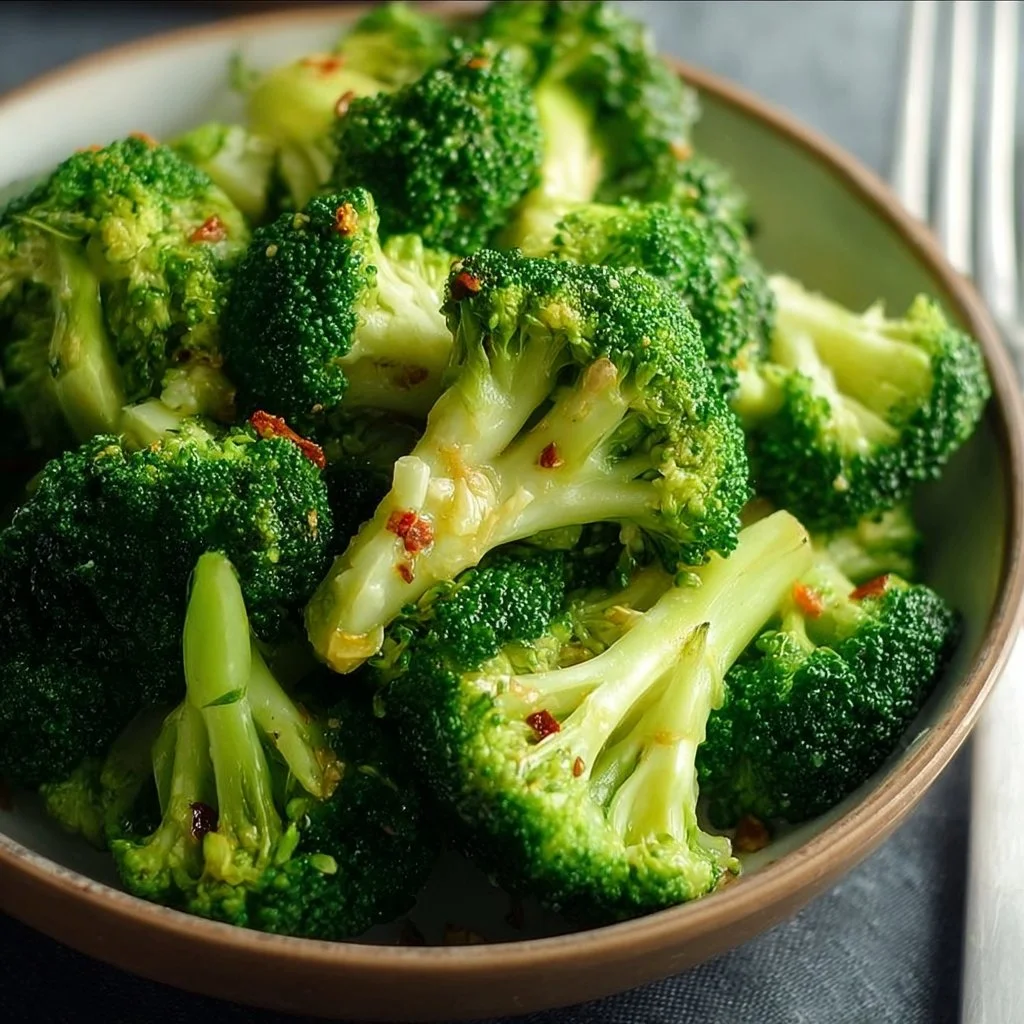 Freshly steamed broccoli served in a bowl, healthy vegetable recipe
