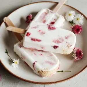 Strawberry cheesecake ice cream bars with fresh strawberries and creamy texture