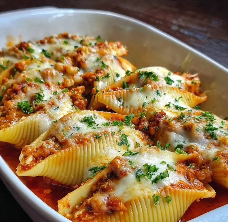 Plate of stuffed pasta shells filled with cheese and topped with marinara sauce