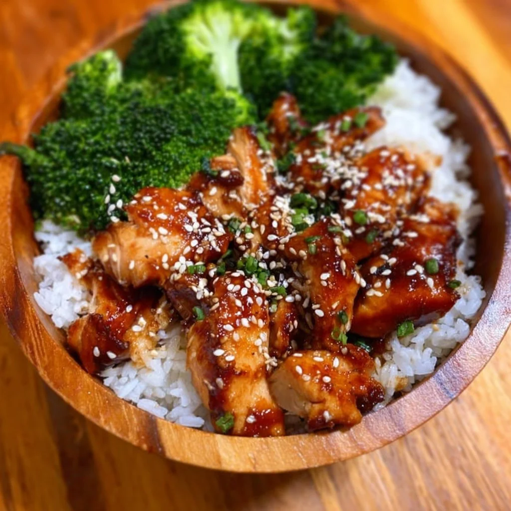 Teriyaki chicken rice bowl with tender chicken and flavorful sauce
