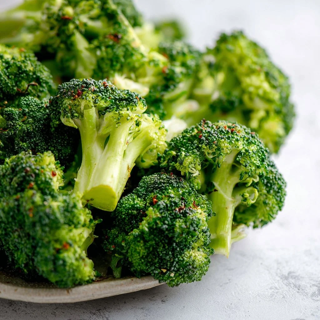Delicious dish of perfectly roasted broccoli with seasoning