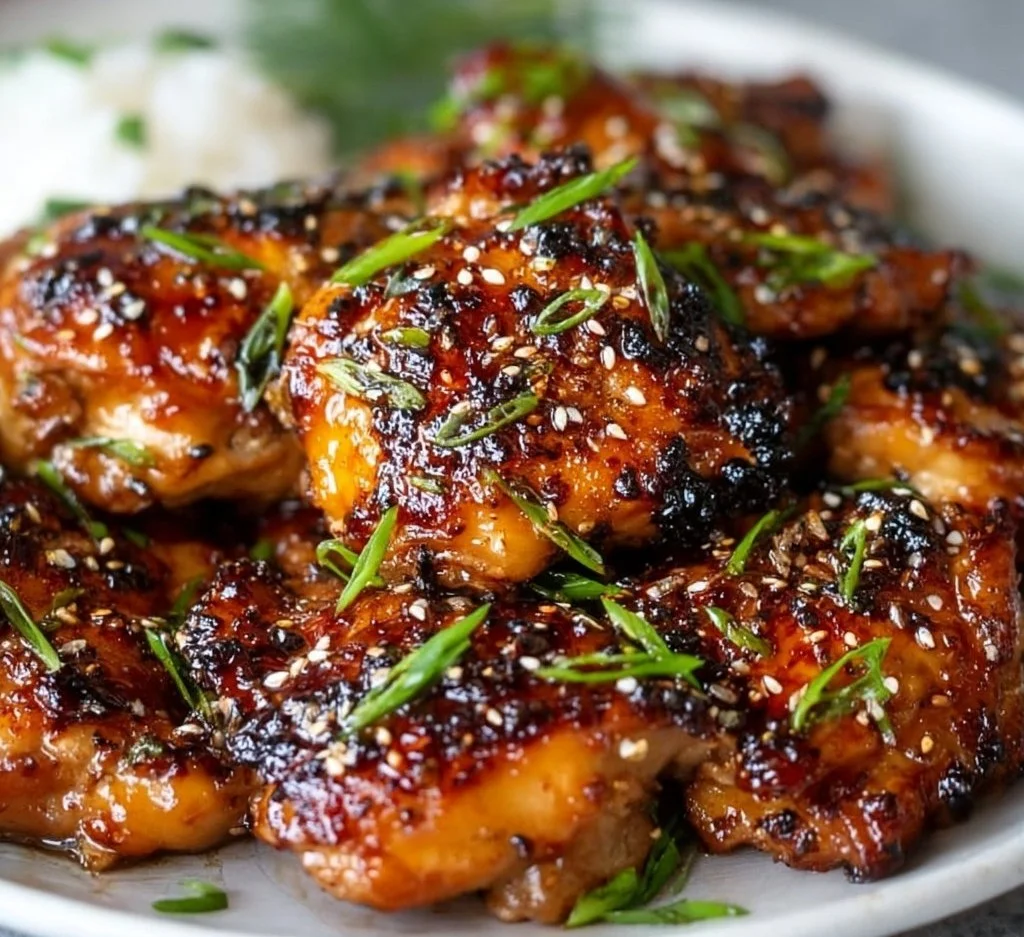 Delicious Korean Soy Garlic Chicken thighs cooked to perfection