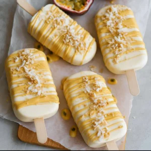 Toasted Coconut Ice Cream Pops with Passionfruit Magic Shell Toasted coconut ice cream pops with passionfruit magic shell