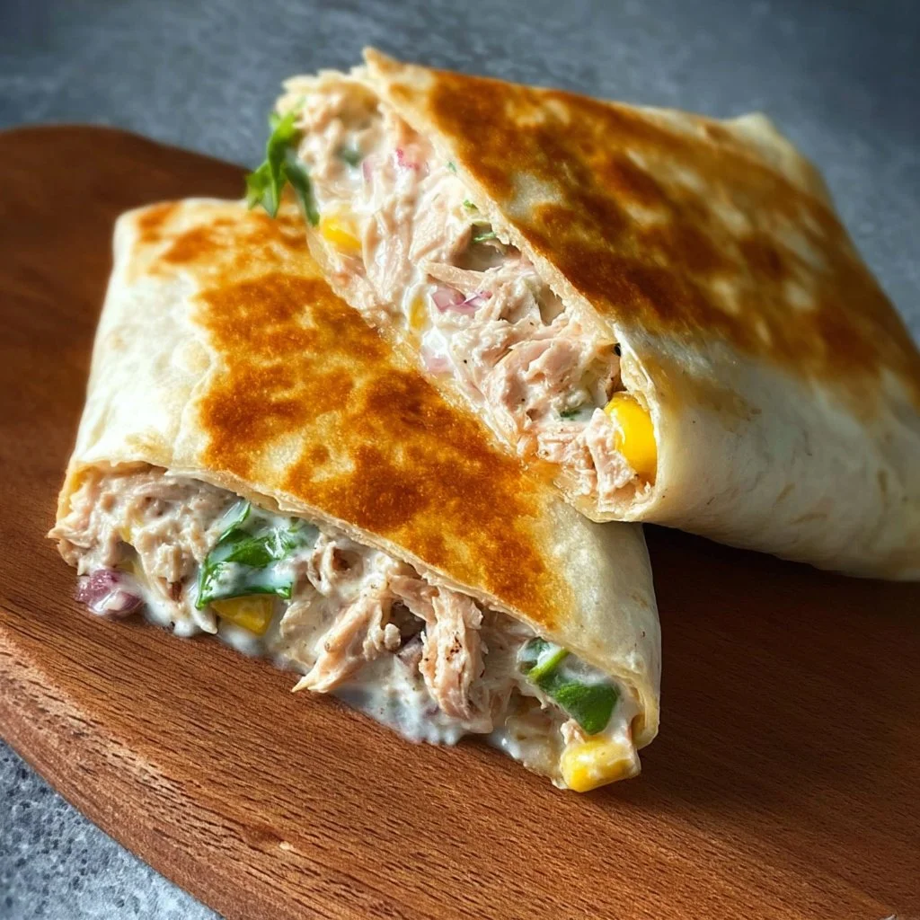 Tuna Melt Wrap ready to serve with melted cheese and fresh ingredients
