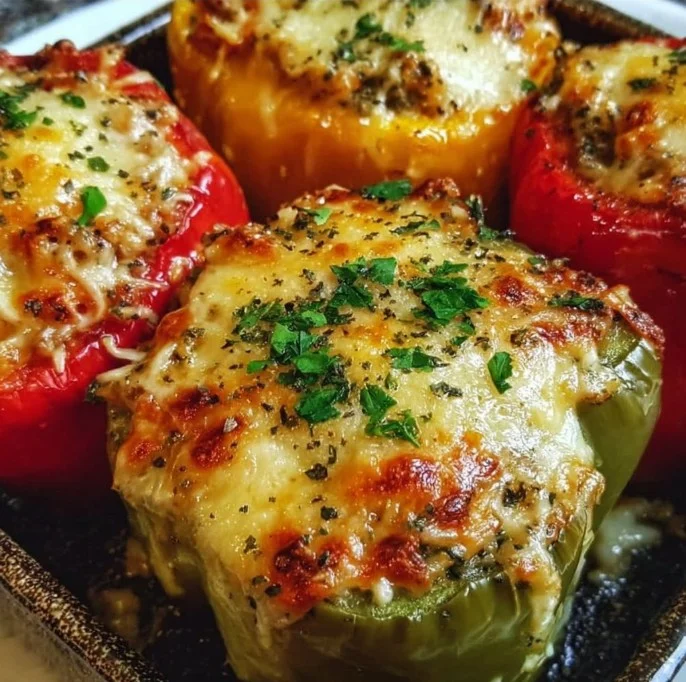 Home Colorful vegetarian stuffed bell peppers filled with rice and vegetables