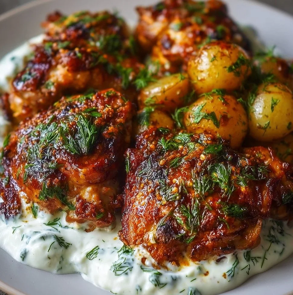 Yogurt marinated chicken thighs ready to be served on a plate