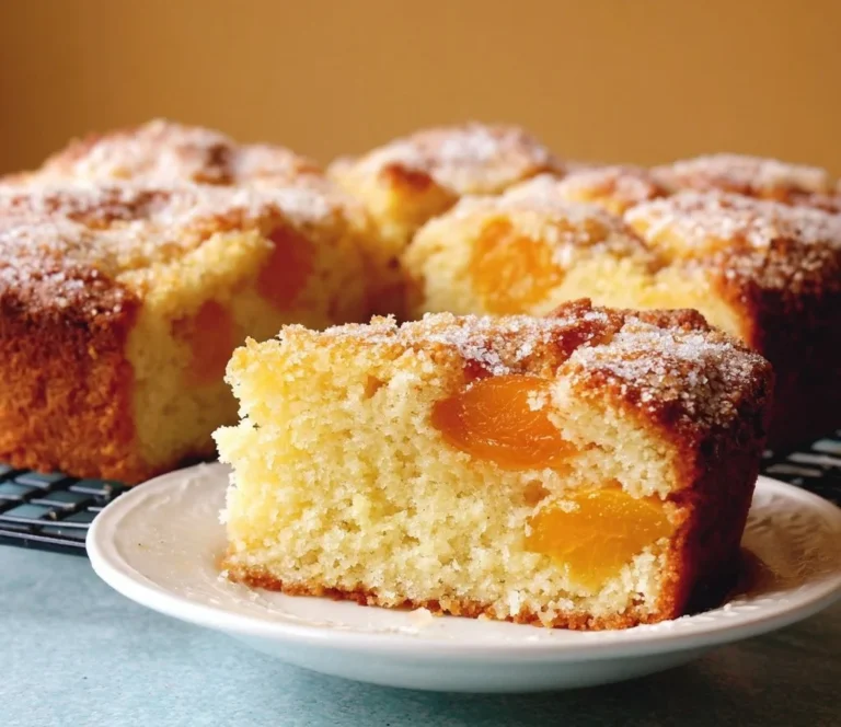 Delicious Apricot Coconut Ricotta Cake topped with fresh apricots and coconut flakes