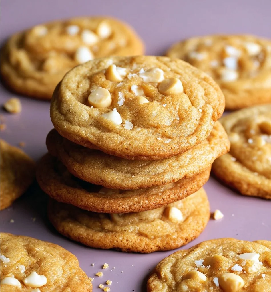 Bakery-style white chocolate macadamia nut cookies with a golden brown finish