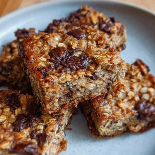 Homemade banana oatmeal bars with oats and ripe bananas