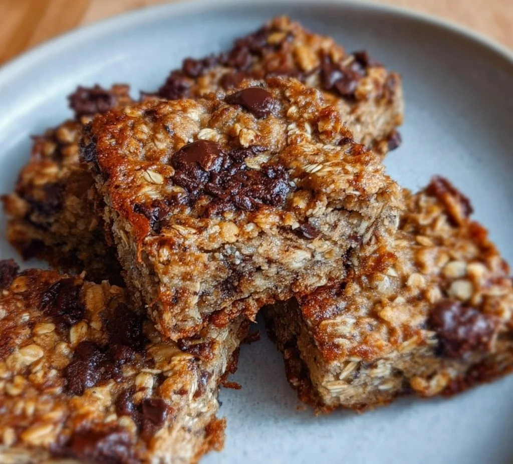 Homemade banana oatmeal bars with oats and ripe bananas