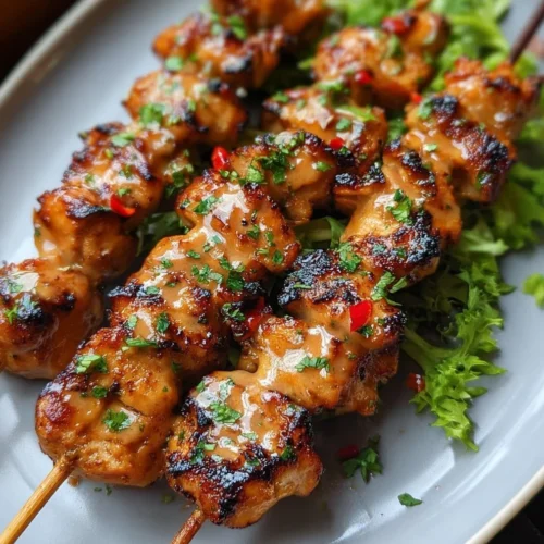 Delicious Bang Bang Chicken Skewers served with dipping sauce
