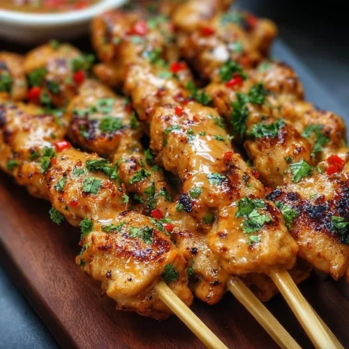 Delicious Bang Bang Chicken Skewers ready to serve