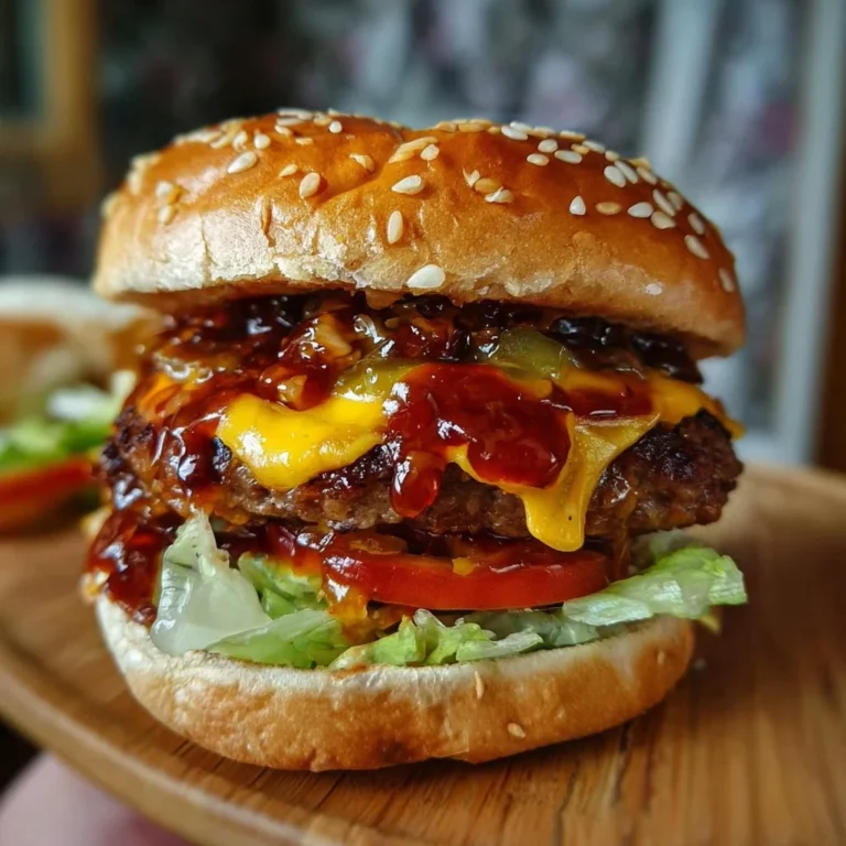 Delicious BBQ Cheeseburger topped with barbecue sauce and fresh ingredients