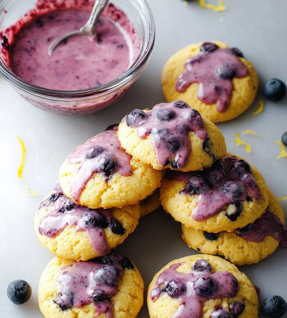 Blueberry Cornmeal Cookies drizzled with Lemon Blueberry Glaze