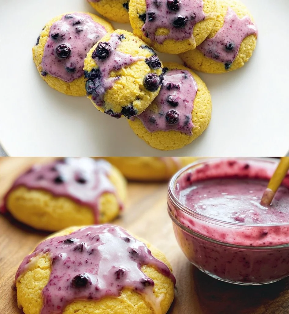 Blueberry Cornmeal Cookies with Lemon Blueberry Glaze