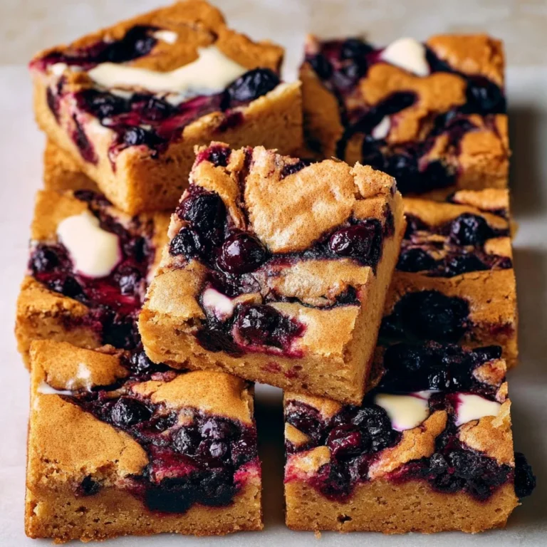 Delicious Blueberry Swirl Blondies with vibrant blueberry topping