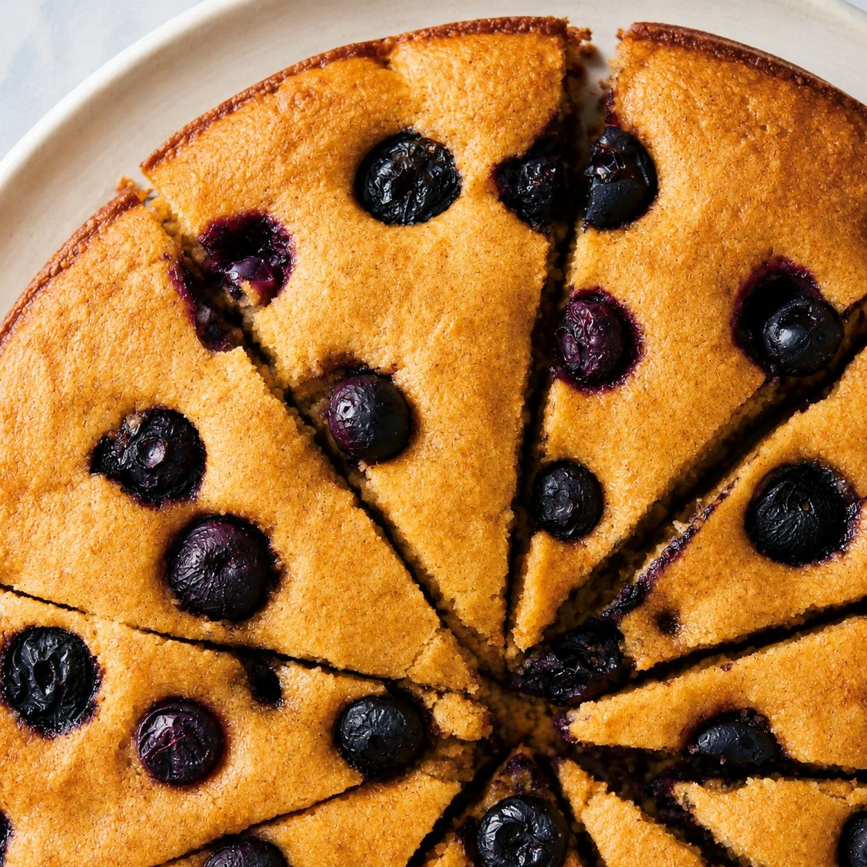 Delicious blueberry snack cake with wheat bran