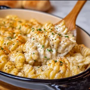 Delicious Boursin Mac and Cheese topped with herbs and cheese