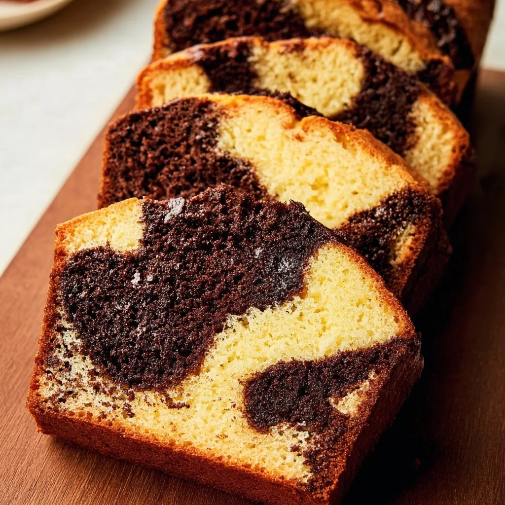 A slice of Brown Butter Marble Cake showcasing its rich, swirled texture