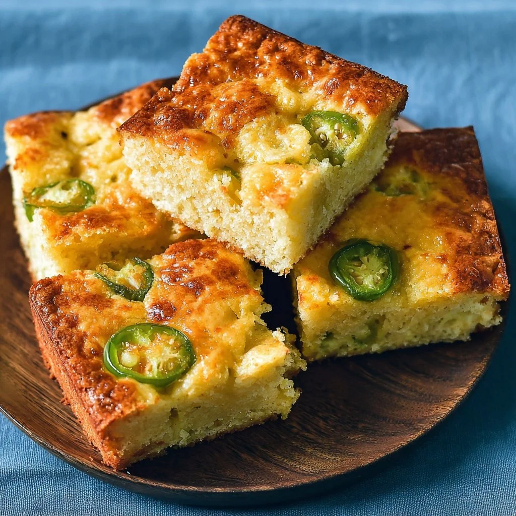 Delicious cheesy jalapeño cornbread with cheddar cheese and honey glaze