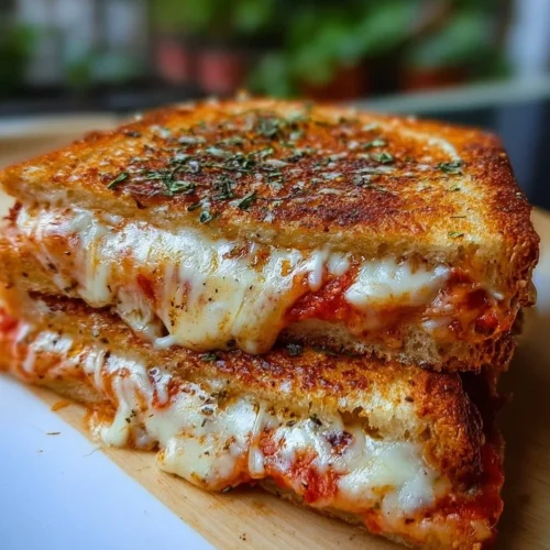 Delicious cheesy pizza sandwich with melted cheese and toppings