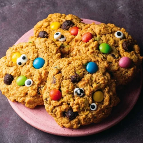 Chewy Monster Cookies Delicious chewy monster cookies with chocolate chips and M&Ms