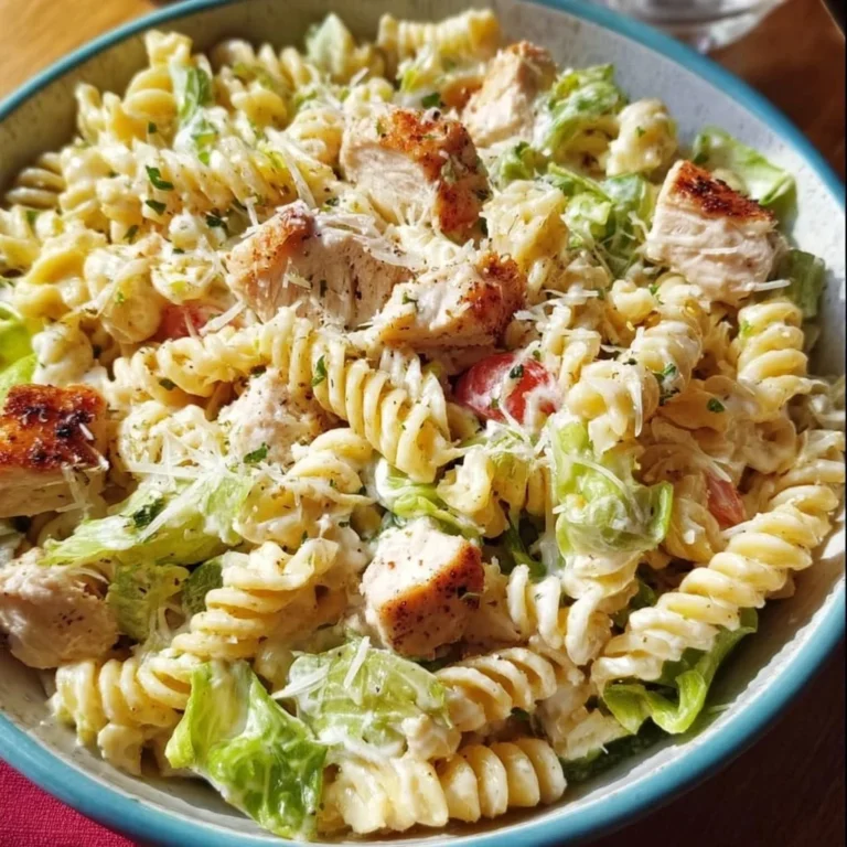 Colorful Chicken Pasta Salad with vegetables and dressing