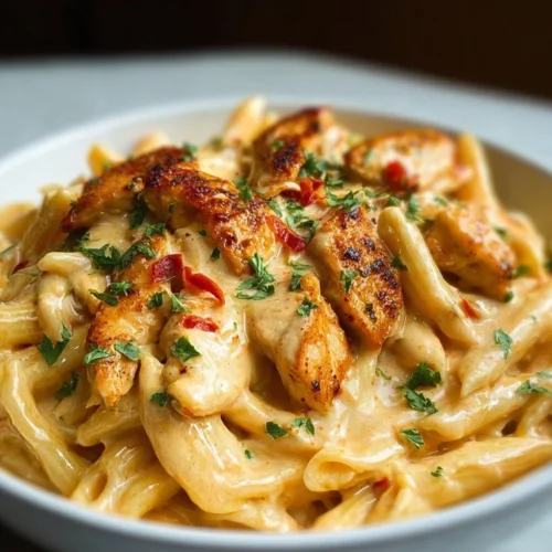 Plate of creamy Cajun chicken pasta garnished with parsley