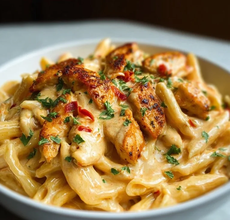 Plate of creamy Cajun chicken pasta garnished with parsley