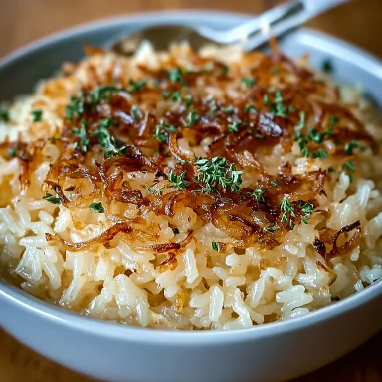 Creamy French onion butter rice served in a bowl