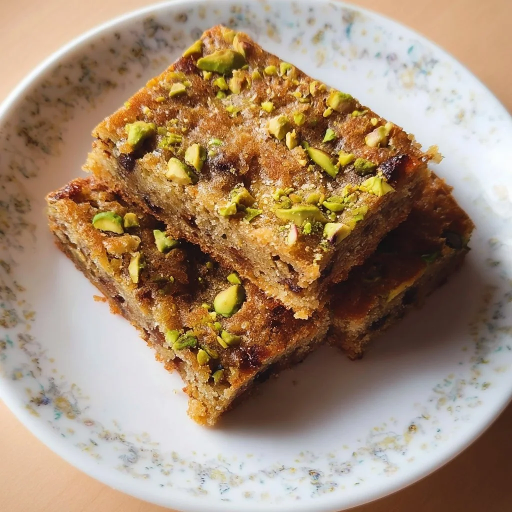 Delicious Date & Pistachio Coffee Bars, a healthy snack option