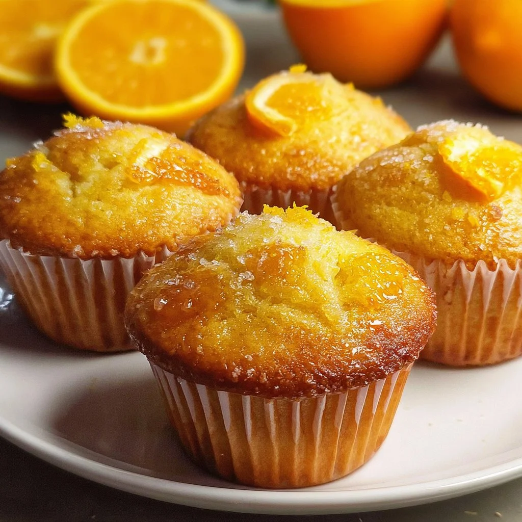 Freshly baked delightful orange muffins with citrus glaze