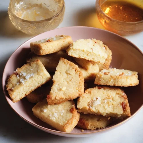 Plate of delicious salted butter shortbread cookies ready to enjoy.
