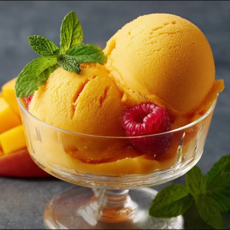 Delicious easy mango sorbet served in a bowl