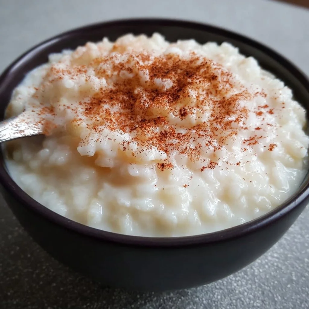 Home Delicious easy rice pudding made with leftover rice in a bowl