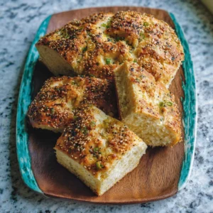 Everything Bagel Scallion Buttermilk Bread sliced on a wooden cutting board.