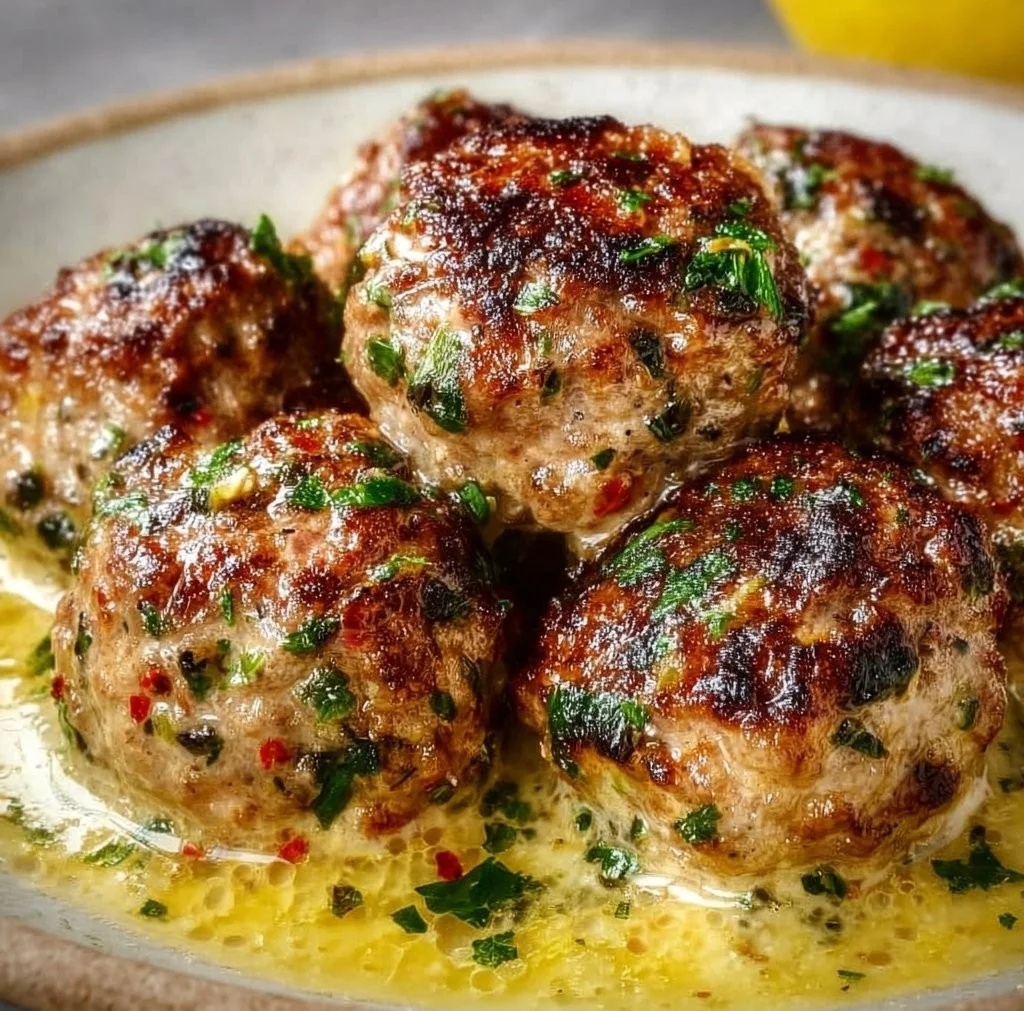 Delicious Greek meatballs simmered in a tangy lemon sauce