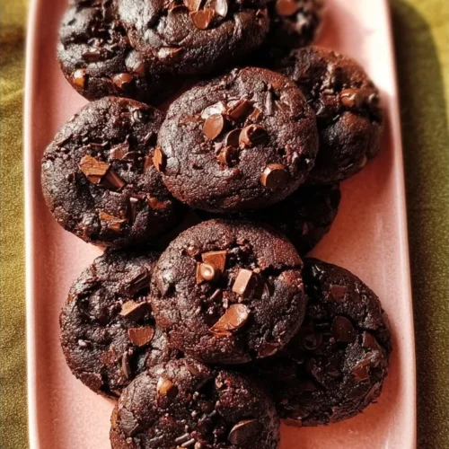 Fudgy banana brownie cookies, eggless and butter-free, served on a plate