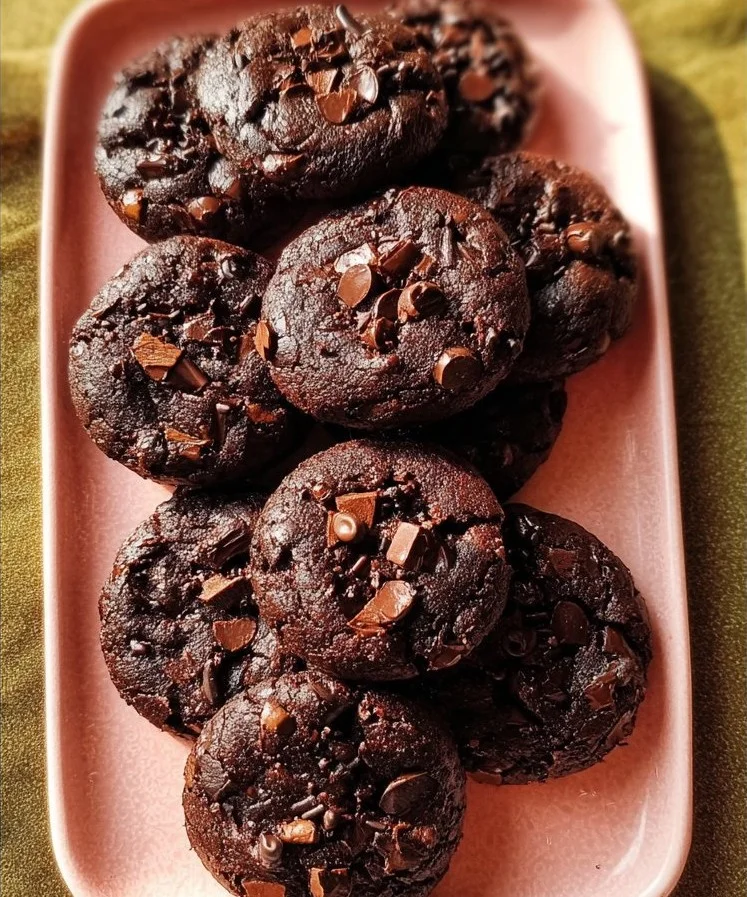 Fudgy banana brownie cookies, eggless and butter-free, served on a plate
