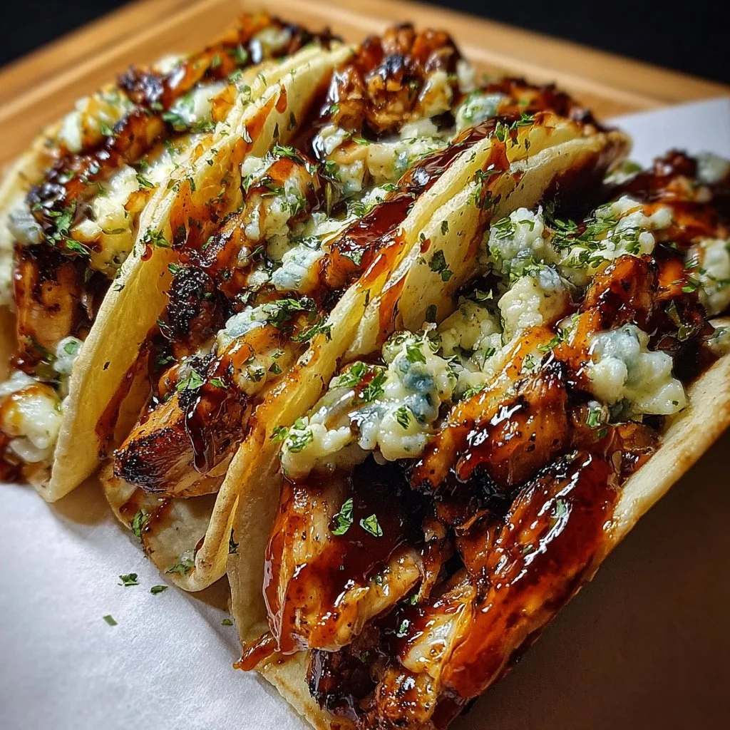 Delicious Garlic Butter Honey BBQ Chicken Tacos topped with fresh ingredients
