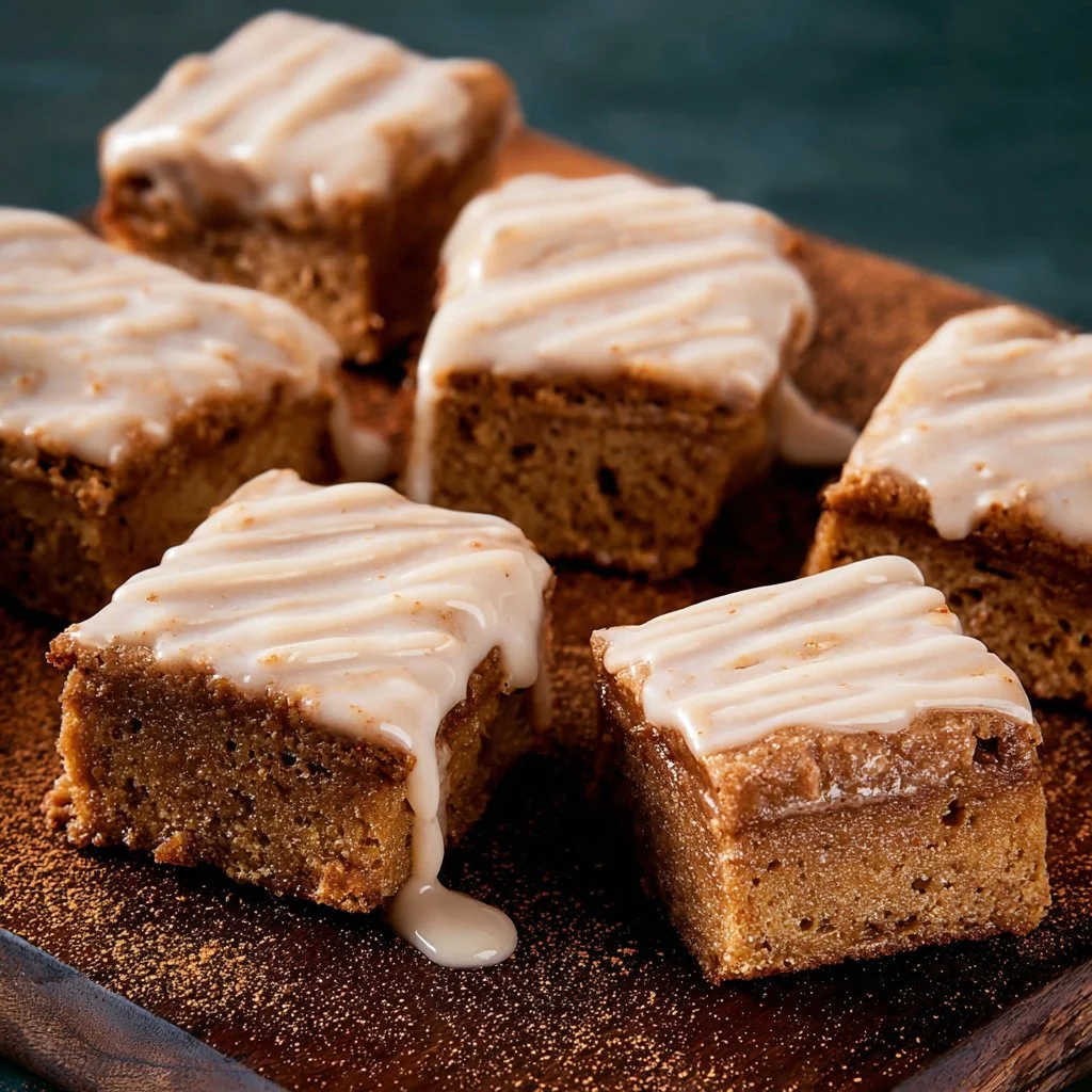 Glazed Cookie Butter Bars with Rum Cinnamon Glaze