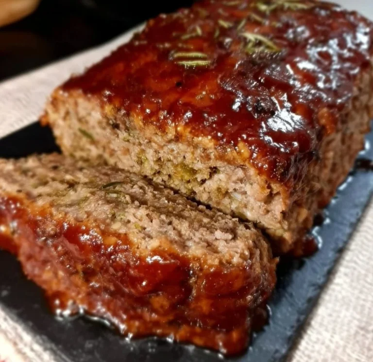 Gordon Ramsay's flavorful meatloaf served with mashed potatoes and green beans.