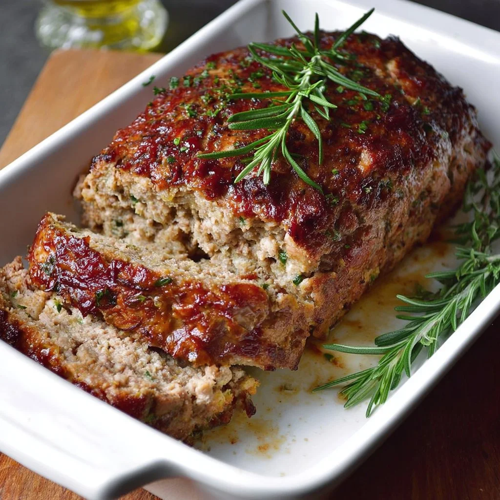 A delicious slice of grandmother's meatloaf served with mashed potatoes.