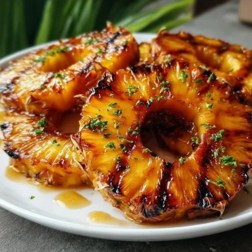 Delicious grilled pineapple slices on a BBQ grill